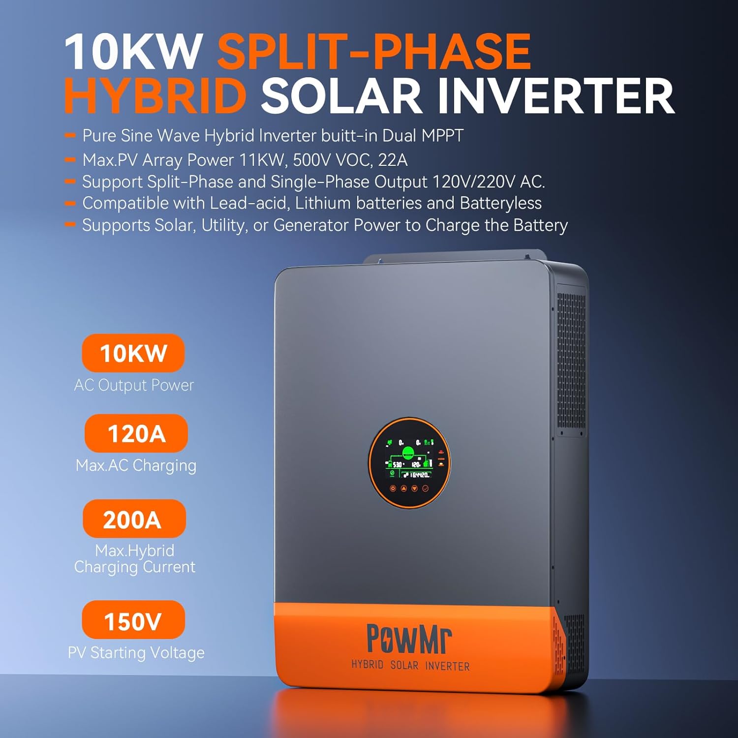 Инвертор PowMr 16 кВт/10 кВт,  – обзор и цена Split Phase Inverter 10Kw 110V 220V