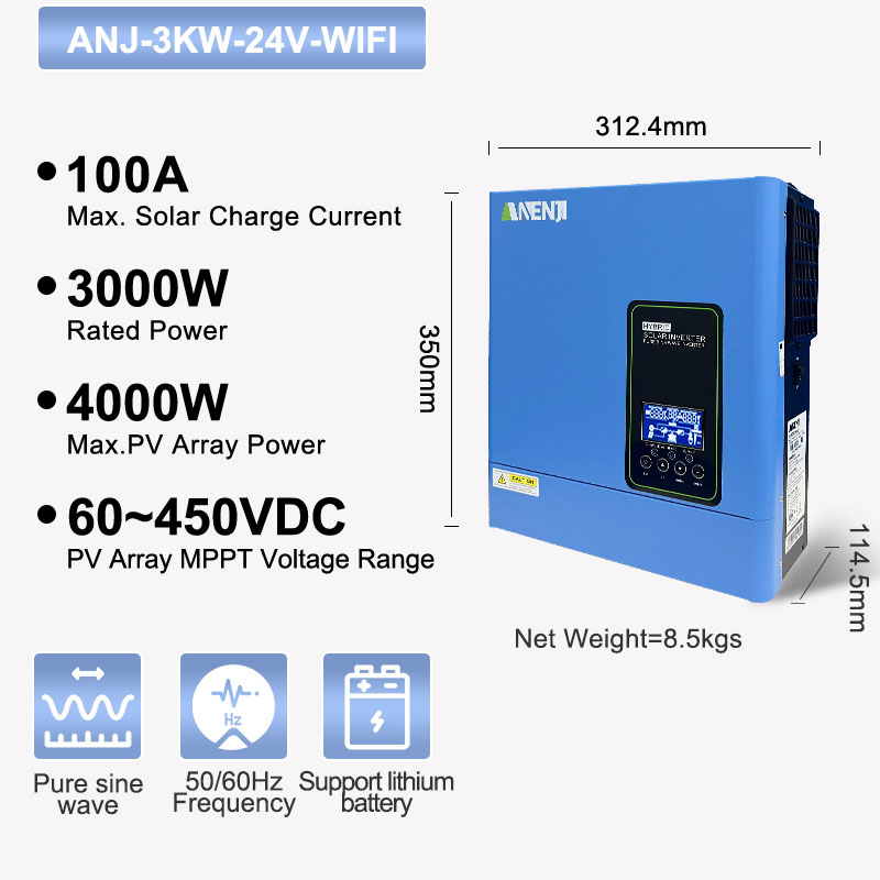 Гибридный инвертор 24В 3000Вт  – обзор и цена Inverter Pure Sine Wave 60Hz 120V 3000W
